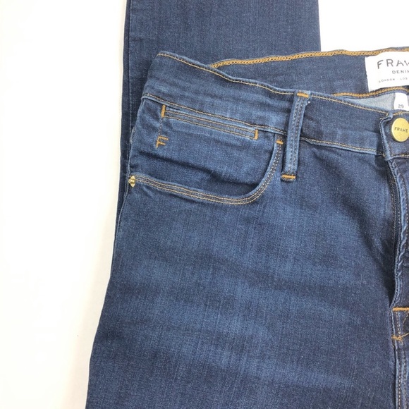 FRAME LE HIGH RISE SKINNY RAW HEM CROP BLUE JEANS - Picture 3 of 8